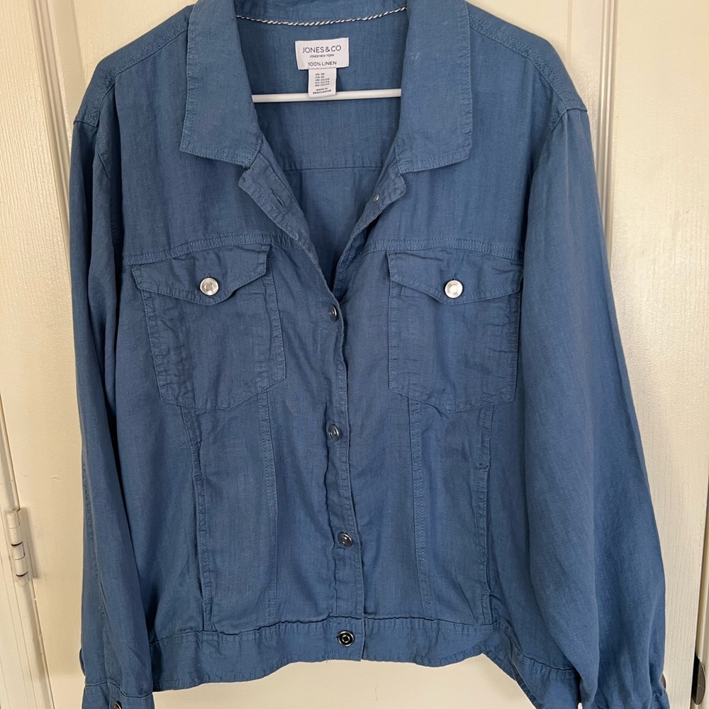 Jones & Co 100% Linen Jacket 3X Blue Lightweight Utility Button - Picture 7 of 9